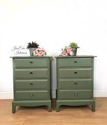 Stag Minstrel Bedside Tables Chest Of Drawers Painted In Olive Green Fusion Bayberry Green Painted Furniture Green Furniture Stag Furniture