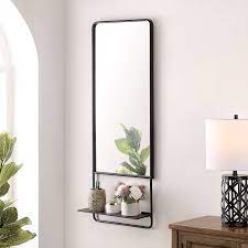 Round mirror great for bathroom wall decor, 20 inch, modern brushed gold aluminum framed4meus 5 out of 5 stars (268) $ 56.00 free. Safavieh Trinsy 22 Inch Black Rectangular Wall Mirror With Shelf 18 X 5 X 48 Overstock 32584589