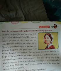 How did florence know what it would be like at the hospital? 1 Give A Suitable For The Above Passage 2 Why Did The Soldiers Call Florence Nightingale Lady Brainly In