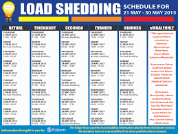 All timely updates and important highlights, from updated schedules to the current loadshedding stage and status. Load Shedding Schedule 21 May 30 May Ridge Times