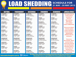 Back in the 80's and 90's eskom was considered the jewel of africa as it supplied power not only to south africa but to our neighboring countries as well, bringing vast financial gain to south africa. Load Shedding Schedule 21 May 30 May Ridge Times