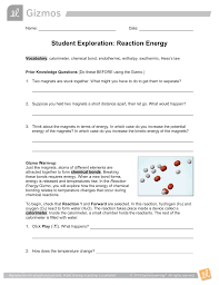 Student exploration chemical equations answer key gizmo free. Reactionenergyse