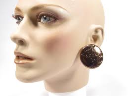 Large Round Haute Couture Ear Clips Bronze Original 80s Vintage Ear Clips  Bronze Floral Pattern Royal Retro 4 Cm Made in Germany