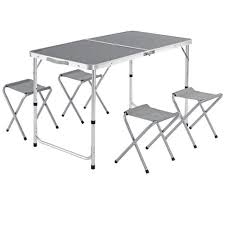It comes with a folding table on the side. Garden Camping Table And Chairs Set Folding And Space Saving Grey