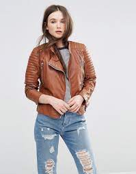 Barney S Originals Leather Biker Jacket With Quilting And Buckle Detail Leather Jacket Leather Jackets Women Real Leather Jacket
