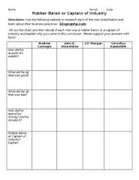 Robber Barons Or Captains Of Industry Worksheets Teaching