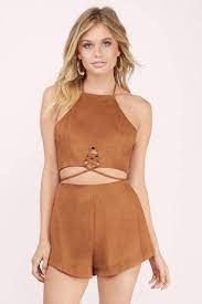 88%polyester / 12%spandex, machine wash at 30, weight: As One Faux Suede Romper In Camel 24 Tobi Us
