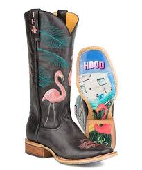 Tin Haul Black Flamingo Low Top Leather Cowboy Boot Women