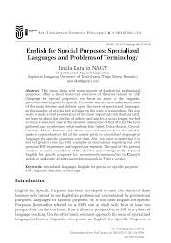 Pdf English For Special Purposes Specialized Languages And Problems Of Terminology