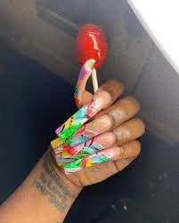Nail Tech On Instagram 90s Hood Brat Ghetto Vibes Nailsofinstagram Curved Nails Ghetto Nails Drip Nails