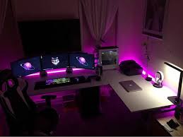 3 Screen Setup W Colorful Lights Video Game Rooms Gaming Room Setup Room Setup
