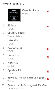 wow every tool album has already cracked the itunes top 10