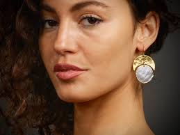 Boho Earrings, Moon Earrings, Hippie Earrings, Gold Earrings, Shell  Earrings, Boho Jewellery, Brass Earrings, Mother Pearl Earrings,