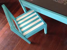 Ikea Latt Kids Table Hack Close Up Of Chair Stripes On Chair Done Using Painters Tape To Protect The White And Spr Ikea Kids Furniture Striped Chair Kid Table