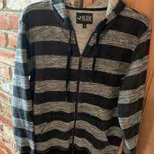 RUDE | Jackets & Coats | Xxx Rude Black And Grey Striped Hoodie Hot Topic |  Poshmark