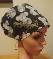 Women's Surgical Cap, Scrub Hat, Chemo Cap, Koala Christmas
