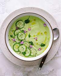 Cucumber Gazpacho With Avocado Greek Yogurt Le Petit Eats Recipe Cucumber Gazpacho Summer Soup Recipes Gazpacho