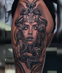 Badass tattoo for a badass client! Really enjoyed doing this Medusa, this  took 11 hours 🥵 SWIPE ➡️ to see raw iPhone progress footage. 👇 There's  many different ways artists have depicted