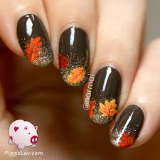 Fall Nail Art Autumn Leaves On Glitter Gradient Fall Nail Art Designs Fall Nail Art Nail Art Designs