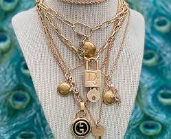 Vintage Repurposed Gold Dior Padlock Key Charm Choker Necklace Harper J Vintage Charm Choker Charm Choker Necklace Dior