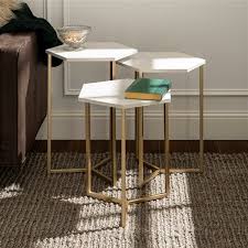One coffee table, one end table, one side table. Walker Edison Modern Wood Nesting Table Set 3 Pieces Faux White Marble Gold Lowe S Canada