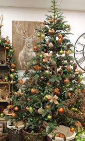 Rustic Tree Design With Pinecones Natural Elements Burnt Orange And Green Baubles Cool Christmas Trees Christmas Tree Decorating Themes Orange Christmas Tree
