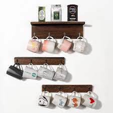 They stack really well, so will look great on display when not in use. Buy Ourwarm Coffee Mug Holder Wall Mounted Rustic Coffee Mug Rack Organizer With 12 Hooks Farmhouse Wood Coffee Cup Holder Stand For Home Cafe Kitchen Display Storage And Collection Brown Online In