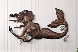 Amazon Com Floating Mermaid Antique Bronze Finish Metal Wall Sculpture Home Kitchen Mermaid Sculpture Mermaid Decor Mermaid Art