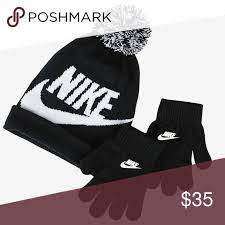 Nike 2 Piece Swoosh Beanie Hat And Gloves Set In 2021 Gloves Set Beanie Hats Nike Swoosh Logo