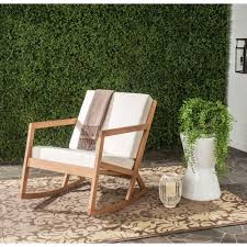 Safavieh Vernon Teak Brown Outdoor Patio Rocking Chair With Beige Cushion Pat7013a The Home De Teak Rocking Chair Modern Rocking Chair Patio Rocking Chairs