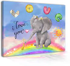 Buy Jdkway Elephant Decor Canvas Wall Art Rainbow Picture Mama And Baby Elephant Painting Print On Canvas For Kids Girls Room Nursery Bathroom Bedroom Unframed Ready To Hang 12x8 Inch Online In