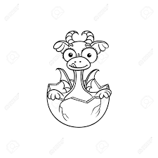 Vector Platte Cartoon Grappige Draak Kind Baby Met Hoorns En Vleugels Broedeieren Van Ei Geisoleerde Illustratie Op Een Witte Achtergrond Sprookjesachtig Schattig Wezenkarakter Voor Kleurboekontwerp Royalty Vrije Cliparts Vectoren En Stock