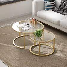 Amazon.com: HEONITURE Gold Nesting Coffee Table Set of 2, Small Glass Nesting  Tables for Living Room Bedroom, Accent Tea Table with Metal Frame : Home &  Kitchen