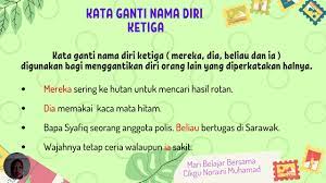 Kata ganti nama diri ialah perkataan yang digunakan untuk menggantikan nama seseorang. Bahasa Melayu Kata Ganti Nama Youtube
