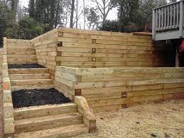 Timber Retaining Wall 9 Foot Tall With Steps Wood Retaining Wall Retaining Wall Landscaping Retaining Walls