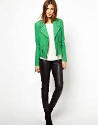 Asos Yas Super Nubuck Leather Jacket In Green Nubuck Leather Jackets Asos Women