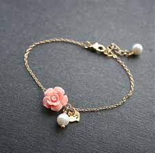 Personalized Coral Rose Bracelet Rose With Custom Initial Etsy Girly Jewelry Beaded Jewelry Girls Jewelry