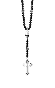Rosary W Onyx Beads Skull And Traditional Cross In 2021 Onyx Bead Mens Beaded Necklaces Mens Beaded Bracelets