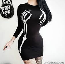 Tight Mini Dress Minidress Halloween Halloween Dress Skeleton Dress Bodycon Dress Punk Dress Skeleton Dress Long Sleeve Print Dress