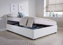 side lift ottoman storage three quarter 3 4 bed frame in white faux leather ottoman storage bed white bed frame beds for small rooms