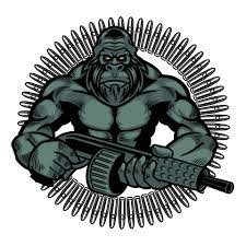Illustration of an angry gorilla ape head viewed from front set inside circle on isolated background done in cartoon style baseball team angry gorilla mascot emblem. Vector Illustration Of Wild Monkey With Machine Gun In A Retro Style Colored Angry Gorilla Holding Guns With Isolated On White Background Wild Animals Concept In Cartoon Style T Shirt Design 2119745 Vector