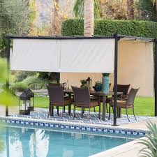 Create a home you love to live in, at prices you can't live without. 10 Ft X 12 Ft Dark Brown Steel Metal Pergola Outdoor Gazebo With Retractable Ivory Shade Canopy Outdoor Pergola Pergola Patio Metal Pergola