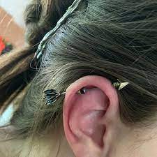 Gold Industrial Barbell Arrow Turquoise Feather Industrial Piercing Scaffold Piercing Scaffolding Piercing Body Jewelry Piercing Industrial Piercing