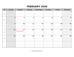 Presidents' day monday, february 17. Free Download Printable February 2020 Calendar Large Box Grid Space For Notes