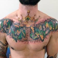 Graffiti tags are the starting point in the career of graffiti writer. Graffiti Style Colored Chest Tattoo Of Wall Lettering With Crown Tattooimages Biz