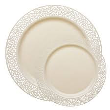 Black And Gold Plastic Plates Lace Ivory Plastic Dinnerware Value Pack Smarty Had A Party Plastic Plates Wedding Plastic Dinnerware Wedding Dinnerware
