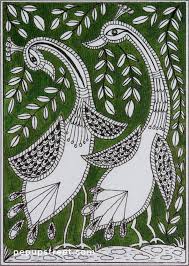 Pep Up Street Two Birds In Green Madhubani Mithila Painting Indian Art Paintings Madhubani Art Madhubani Painting