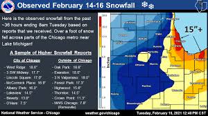 February 14 16 2021 Heavy Snowfall In Northeast Illinois And Northwest Indiana