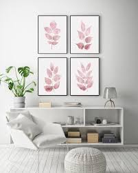 Gallery Wall Set Pink Leaf Print Wall Art Pink And White Etsy In 2021 Living Room Decor Colors Wall Decor Living Room Room Wall Decor