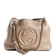Gucci Soho Metallic Chain Medium Tote Golden Beige Leather New Bag Accessorising Brand Name Designer Handbags For Carry Wear Share If You Care Metallic Handbags Medium Tote Bags